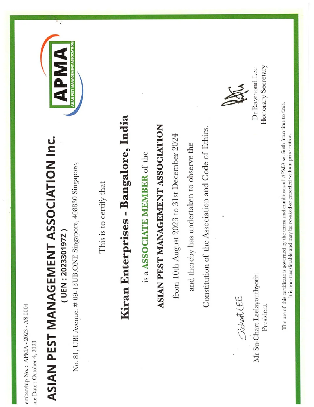 Associate Member of the Asian Pest Management Association Inc.