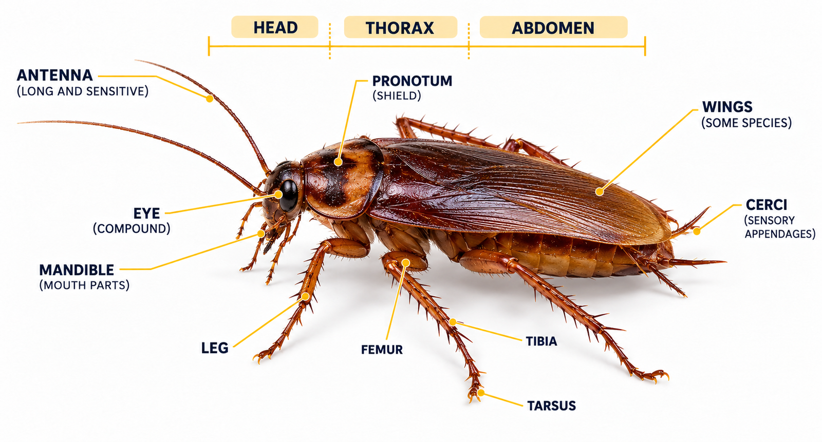 Cockroach anatomy diagram